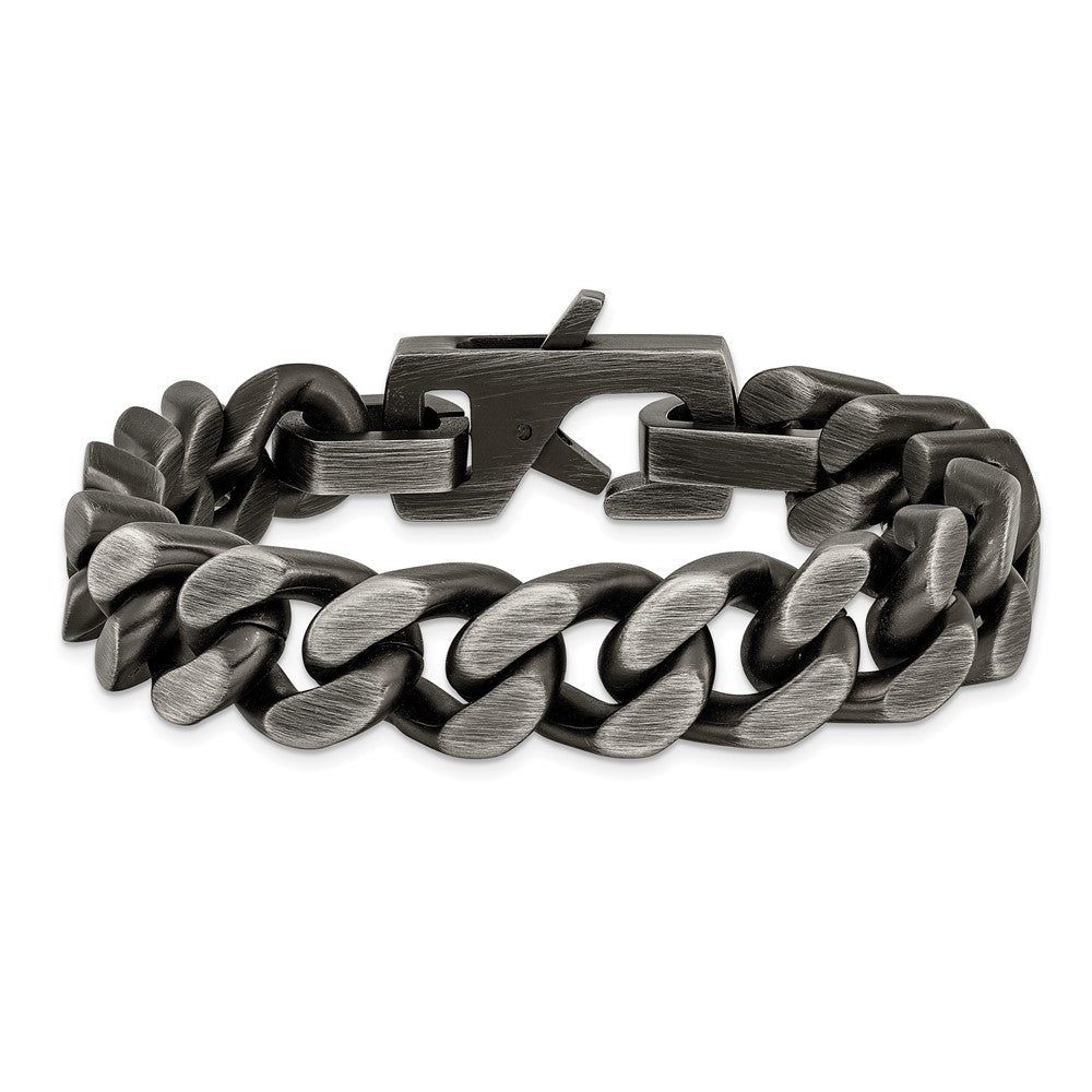 Chisel Stainless Steel Antiqued and Brushed 14mm Curb Link 8.75 inch Bracelet SRB3378-8.75