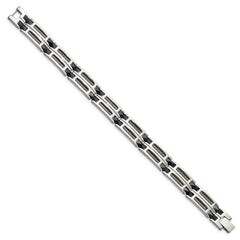 Chisel Stainless Steel Polished with Dark Blue Ceramic and Cable Inlay 8.75 inch Link Bracelet SRB338-8.75