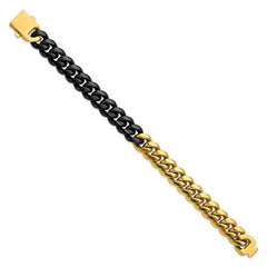 Chisel Stainless Steel Polished Black and Yellow IP-plated 12mm 8.25 inch Curb Link Bracelet SRB3380-8.25
