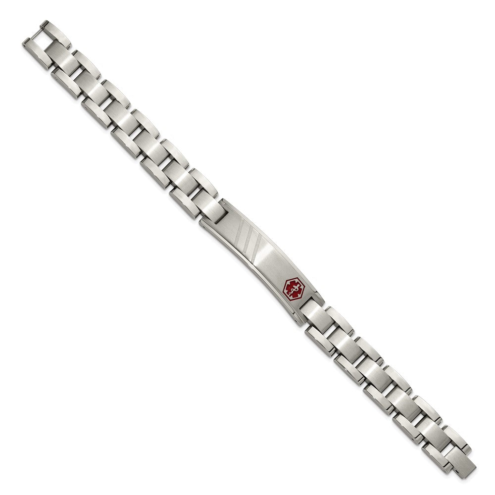 Chisel Stainless Steel Brushed and Polished with Red Enamel Medical ID 8.25 inch Bracelet SRB3384-8.25