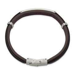Chisel Stainless Steel Brushed Brown Leather 8.5 inch ID Bracelet SRB3385-8.5