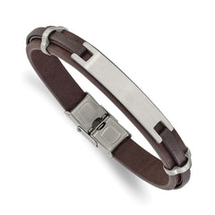 Chisel Stainless Steel Brushed Brown Leather 8.5 inch ID Bracelet SRB3385-8.5