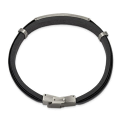 Chisel Stainless Steel Antiqued and Brushed Black Leather 8.75 inch ID Bracelet SRB3389-8.75