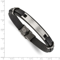 Chisel Stainless Steel Antiqued and Brushed Black Leather 8.75 inch ID Bracelet SRB3389-8.75