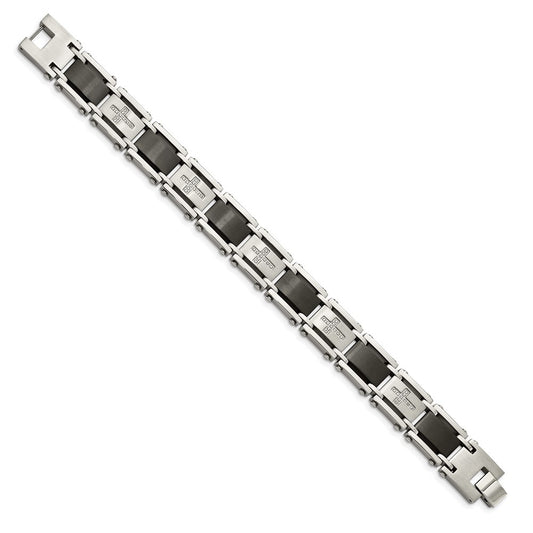 Chisel Stainless Steel Brushed and Polished Black IP-plated with 1/4 carat Diamond 8.75 inch Bracelet SRB339-8.75
