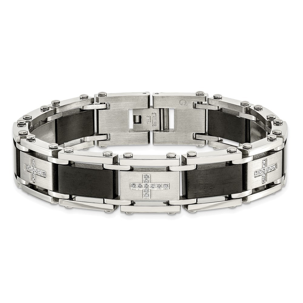 Chisel Stainless Steel Brushed and Polished Black IP-plated with 1/4 carat Diamond 8.75 inch Bracelet SRB339-8.75