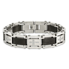 Chisel Stainless Steel Brushed and Polished Black IP-plated with 1/4 carat Diamond 8.75 inch Bracelet SRB339-8.75