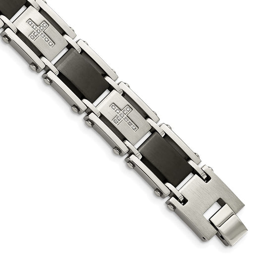 Chisel Stainless Steel Brushed and Polished Black IP-plated with 1/4 carat Diamond 8.75 inch Bracelet SRB339-8.75