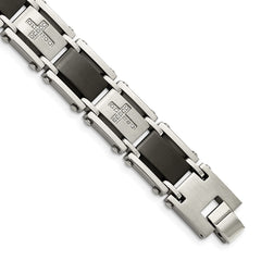 Chisel Stainless Steel Brushed and Polished Black IP-plated with 1/4 carat Diamond 8.75 inch Bracelet SRB339-8.75
