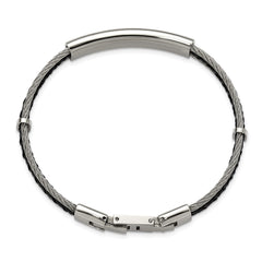 Chisel Stainless Steel Brushed and Polished Wire and Braided Black Leather 6.75 inch Plus a .5 inch Extension ID Bracelet SRB3390-6.75