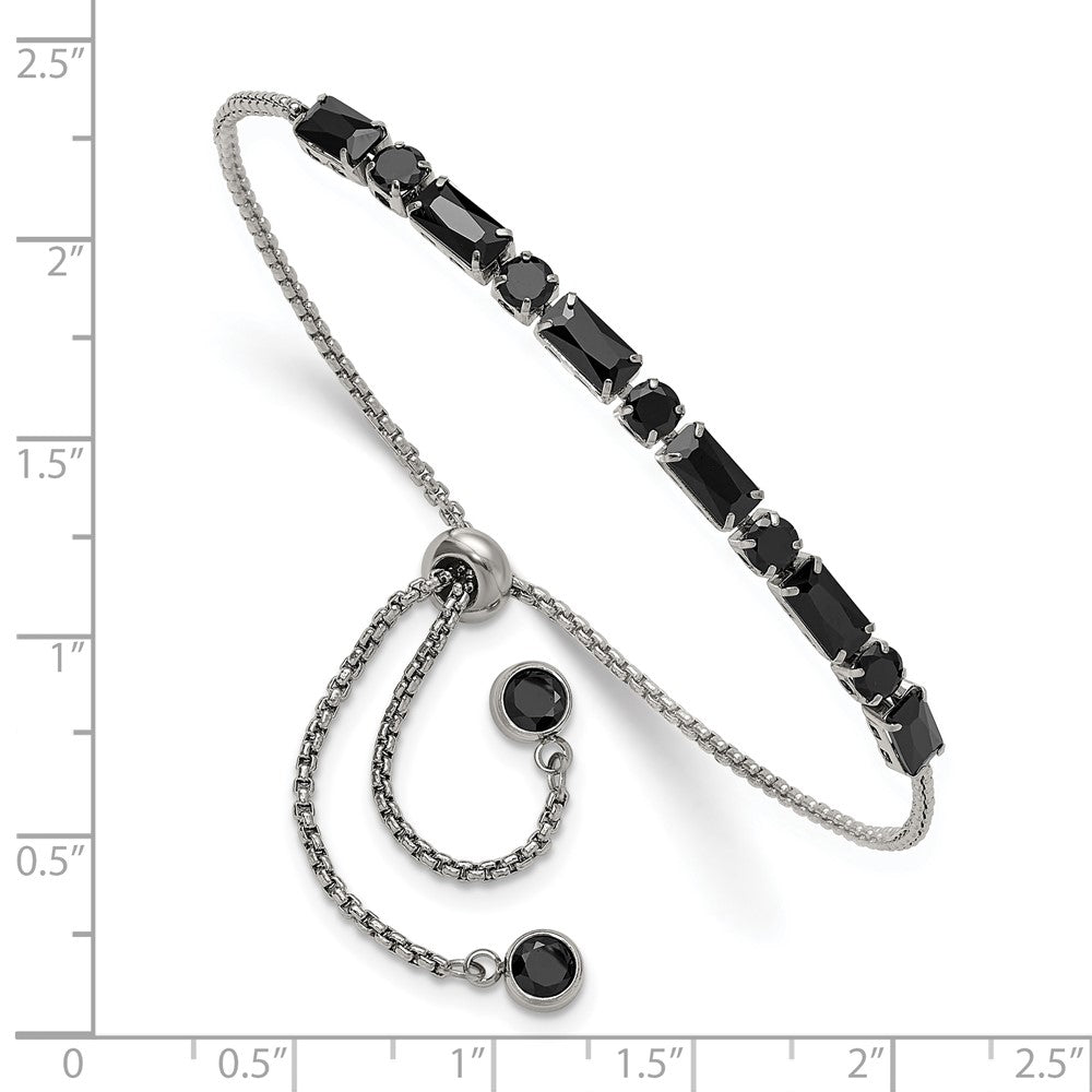 Chisel Stainless Steel Polished Black CZ Adjustable Bracelet SRB3393
