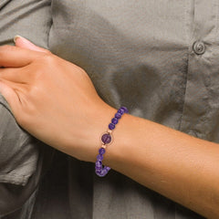 Chisel Stainless Steel Polished Rose IP-plated 6.5mm Amethyst Beaded 7 inch Stretch Bracelet SRB3402