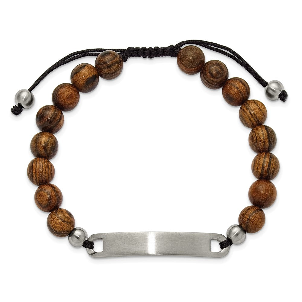Chisel Stainless Steel Brushed 8mm Tigerwood Beaded Black Nylon 7 inch to 9 inch Adjustable ID Bracelet SRB3408
