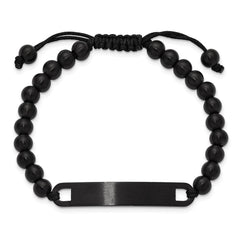 Chisel Stainless Steel Brushed Black IP-plated 6mm Beaded Black Nylon 6.25 inch to 8 inch Adjustable ID Bracelet SRB3409