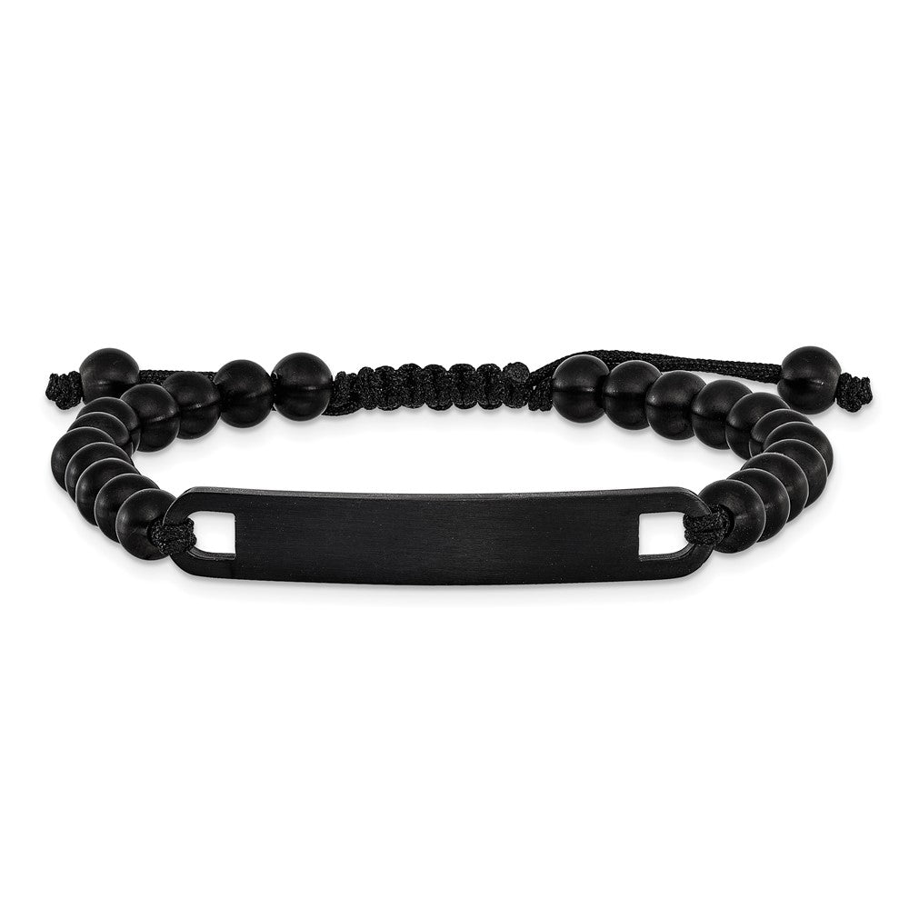Chisel Stainless Steel Brushed Black IP-plated 6mm Beaded Black Nylon 6.25 inch to 8 inch Adjustable ID Bracelet SRB3409