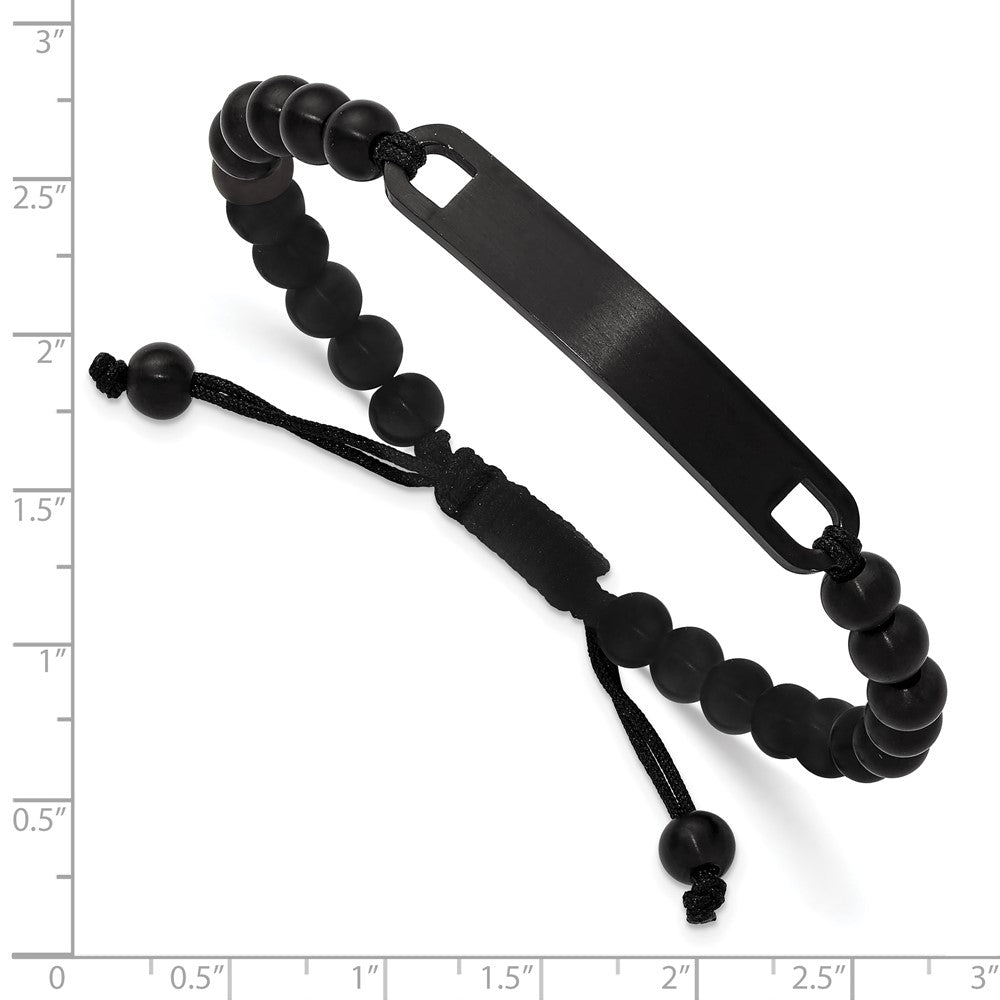 Chisel Stainless Steel Brushed Black IP-plated 6mm Beaded Black Nylon 6.25 inch to 8 inch Adjustable ID Bracelet SRB3409