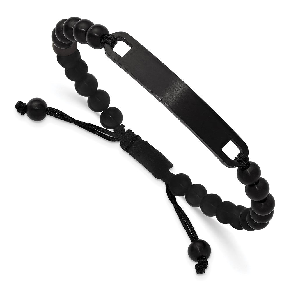 Chisel Stainless Steel Brushed Black IP-plated 6mm Beaded Black Nylon 6.25 inch to 8 inch Adjustable ID Bracelet SRB3409