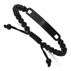 Chisel Stainless Steel Brushed Black IP-plated 6mm Beaded Black Nylon 6.25 inch to 8 inch Adjustable ID Bracelet SRB3409