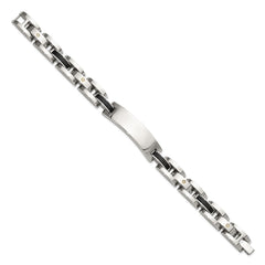 Chisel Stainless Steel Polished with 14K Gold Accent and 1/15ct. Diamond and Onyx 8.75 inch ID Bracelet SRB3411-8.75
