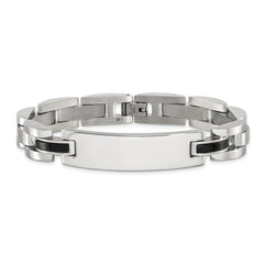 Chisel Stainless Steel Polished with 14K Gold Accent and 1/15ct. Diamond and Onyx 8.75 inch ID Bracelet SRB3411-8.75