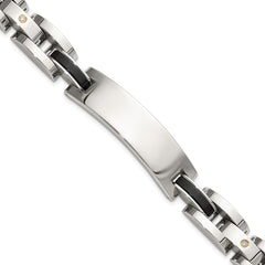 Chisel Stainless Steel Polished with 14K Gold Accent and 1/15ct. Diamond and Onyx 8.75 inch ID Bracelet SRB3411-8.75