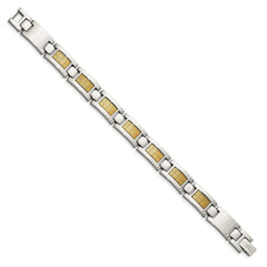 Chisel Stainless Steel Polished with 18k Gold Foil Inlay 8.25 inch Link Bracelet SRB351-8.25