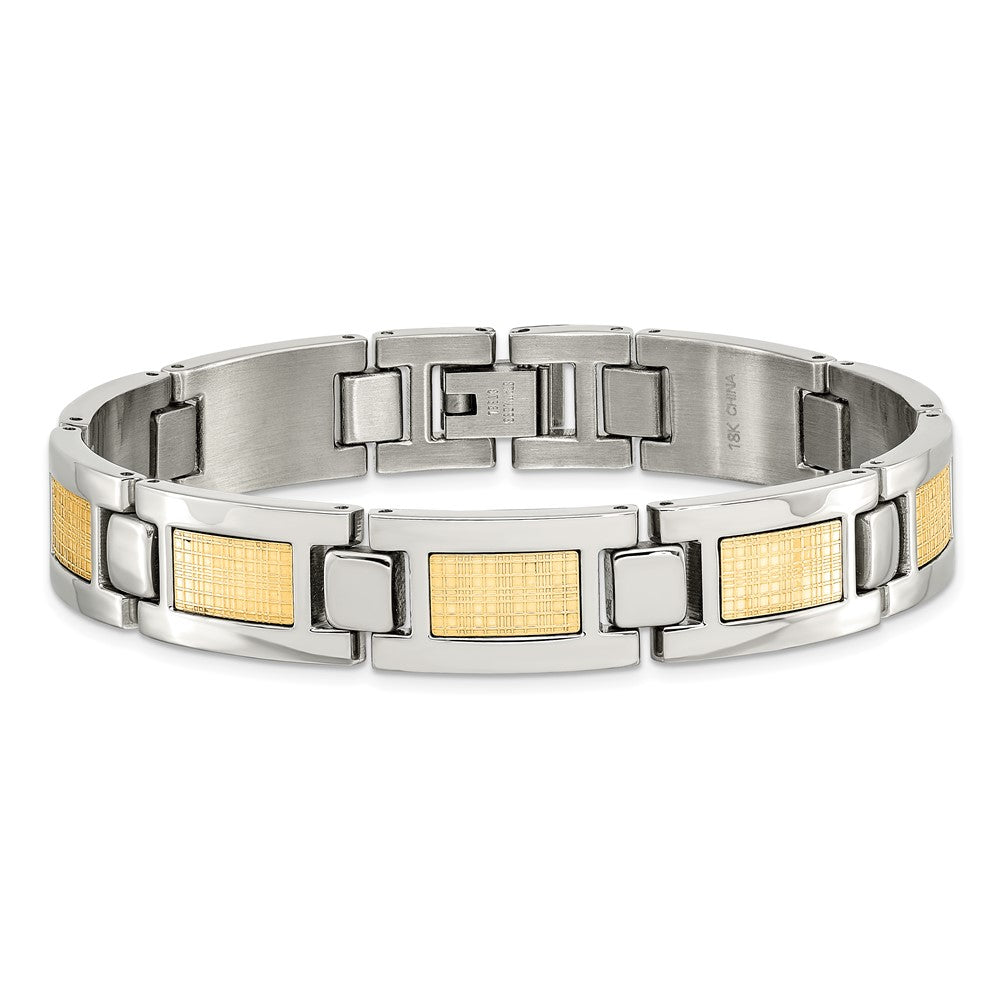 Chisel Stainless Steel Polished with 18k Gold Foil Inlay 8.25 inch Link Bracelet SRB351-8.25