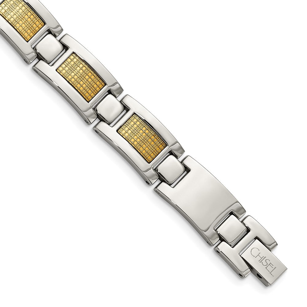 Chisel Stainless Steel Polished with 18k Gold Foil Inlay 8.25 inch Link Bracelet SRB351-8.25