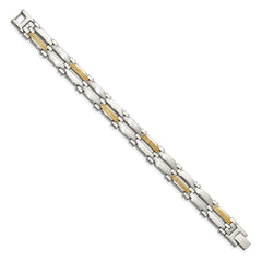 Chisel Stainless Steel with 14k Gold Accent Brushed and Polished  8.5 inch Link Bracelet SRB410-8.5