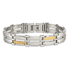 Chisel Stainless Steel with 14k Gold Accent Brushed and Polished  8.5 inch Link Bracelet SRB410-8.5