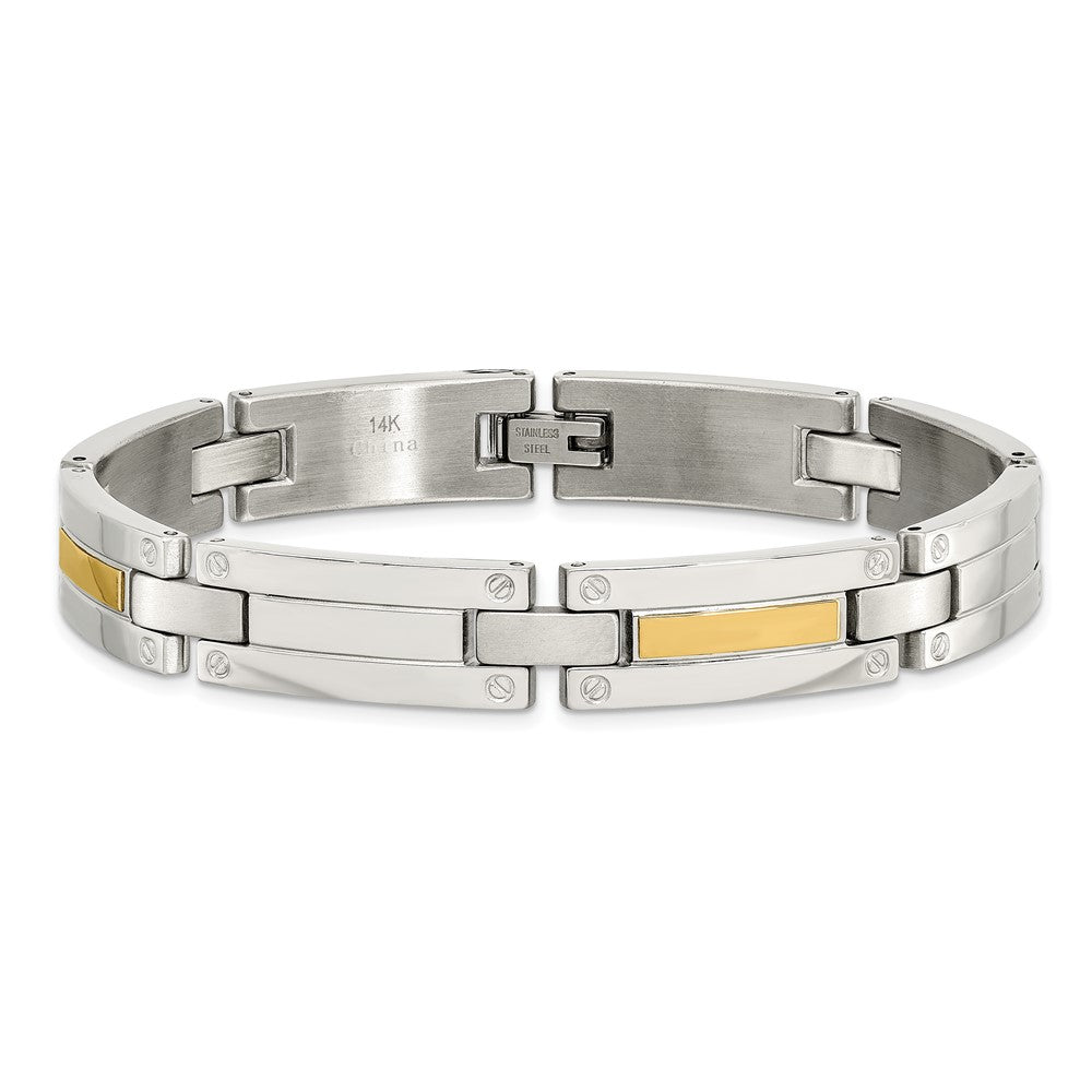 Chisel Stainless Steel with 14k Gold Accent Polished 8.5 inch Link Bracelet SRB413-8.5