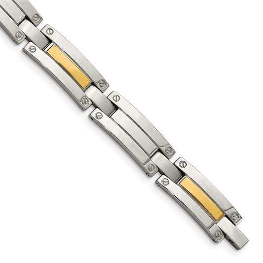 Chisel Stainless Steel with 14k Gold Accent Polished 8.5 inch Link Bracelet SRB413-8.5