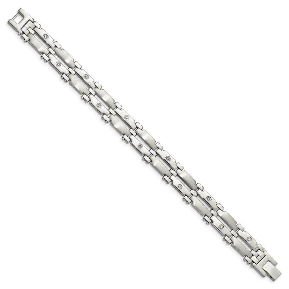 Chisel Stainless Steel Brushed and Polished with Rhodium-plated 14k White Gold and 1/20 carat Diamond 8.5 inch Bracelet SRB414-8.5