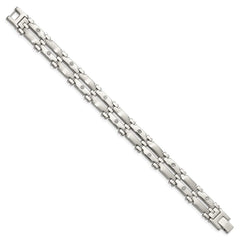 Chisel Stainless Steel Brushed and Polished with Rhodium-plated 14k White Gold and 1/20 carat Diamond 8.5 inch Bracelet SRB414-8.5