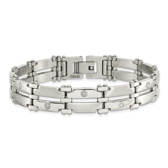 Chisel Stainless Steel Brushed and Polished with Rhodium-plated 14k White Gold and 1/20 carat Diamond 8.5 inch Bracelet SRB414-8.5