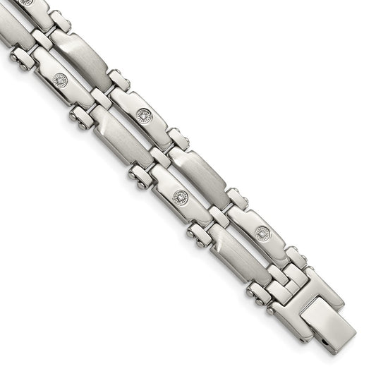 Chisel Stainless Steel Brushed and Polished with Rhodium-plated 14k White Gold and 1/20 carat Diamond 8.5 inch Bracelet SRB414-8.5