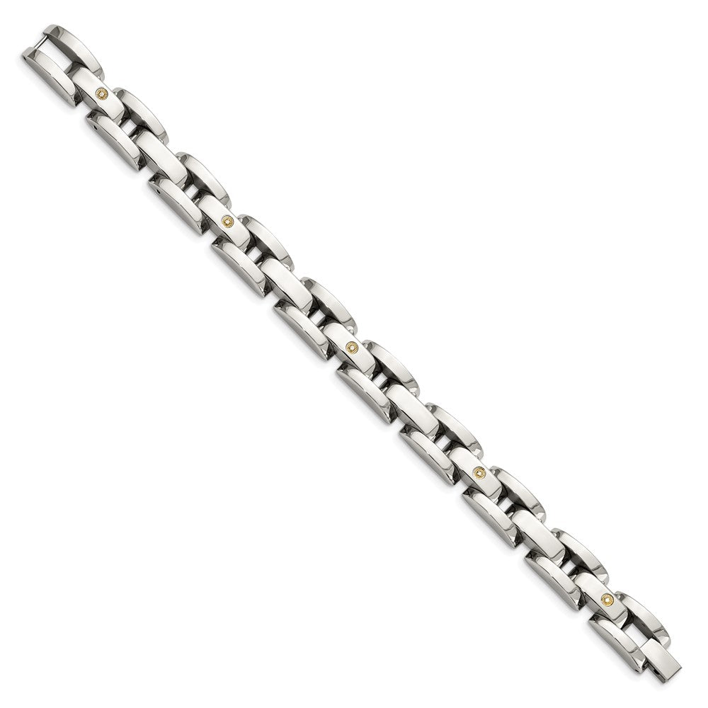 Chisel Stainless Steel Polished with Rhodium-plated 14k White Gold Accent and .03 carat Diamond 8.5 inch Bracelet SRB415-8.5