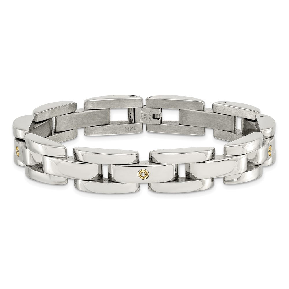 Chisel Stainless Steel Polished with Rhodium-plated 14k White Gold Accent and .03 carat Diamond 8.5 inch Bracelet SRB415-8.5