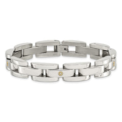 Chisel Stainless Steel Polished with Rhodium-plated 14k White Gold Accent and .03 carat Diamond 8.5 inch Bracelet SRB415-8.5