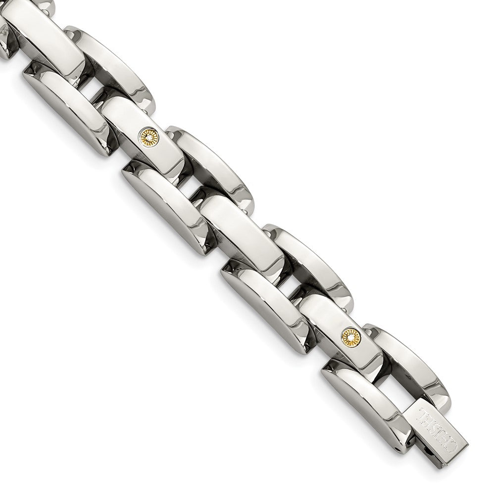 Chisel Stainless Steel Polished with Rhodium-plated 14k White Gold Accent and .03 carat Diamond 8.5 inch Bracelet SRB415-8.5