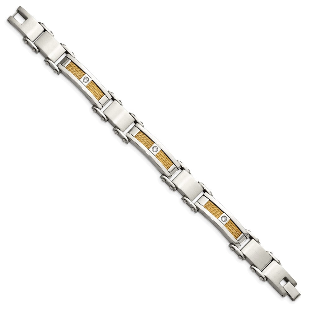 Chisel Stainless Steel Polished Yellow IP-plated Cable with CZ 8.5 inch Link Bracelet SRB422-8.5