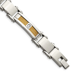 Chisel Stainless Steel Polished Yellow IP-plated Cable with CZ 8.5 inch Link Bracelet SRB422-8.5