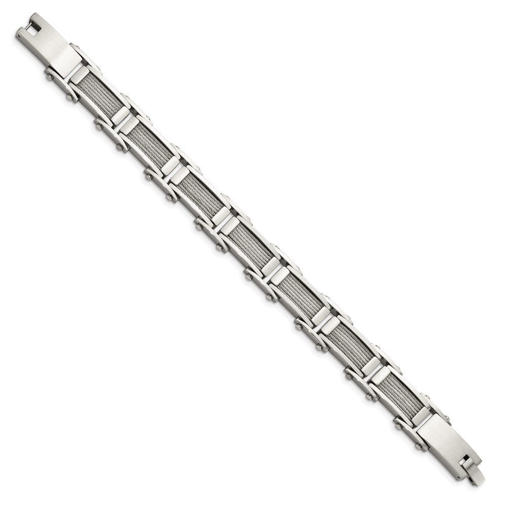 Chisel Stainless Steel Brushed and Polished with Cable Inlay 8.5 inch Link Bracelet SRB429-8.5