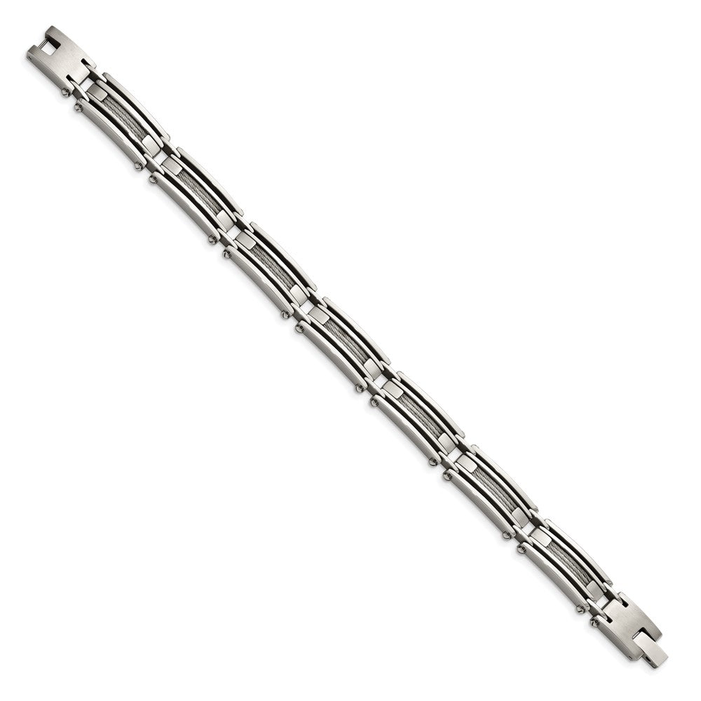 Chisel Stainless Steel Brushed and Polished with Cable Inlay 9 inch Link Bracelet SRB430-9
