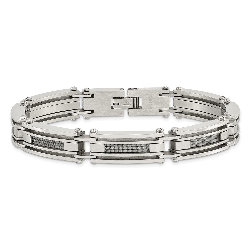 Chisel Stainless Steel Brushed and Polished with Cable Inlay 9 inch Link Bracelet SRB430-9