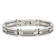Chisel Stainless Steel Brushed and Polished with Cable Inlay 9 inch Link Bracelet SRB430-9