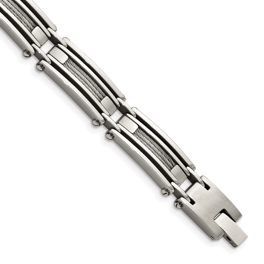 Chisel Stainless Steel Brushed and Polished with Cable Inlay 9 inch Link Bracelet SRB430-9