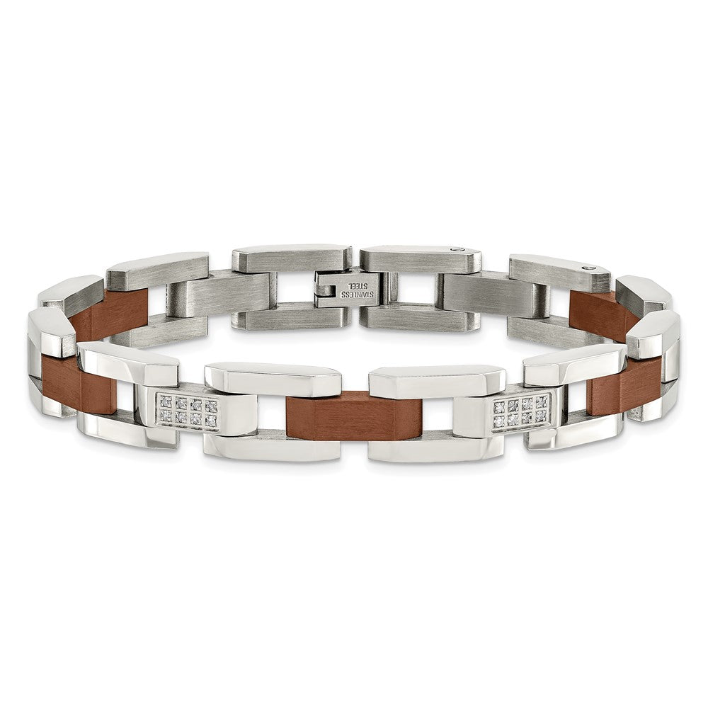 Chisel Stainless Steel Brushed and Polished Brown IP-plated with 1/4 carat Diamond 8.5 inch Bracelet SRB453-8.5