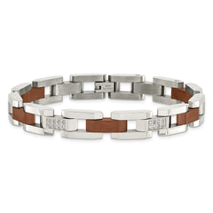 Chisel Stainless Steel Brushed and Polished Brown IP-plated with 1/4 carat Diamond 8.5 inch Bracelet SRB453-8.5