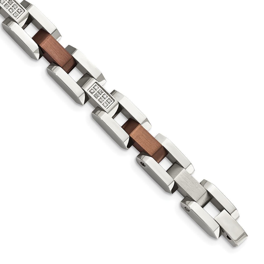 Chisel Stainless Steel Brushed and Polished Brown IP-plated with 1/4 carat Diamond 8.5 inch Bracelet SRB453-8.5